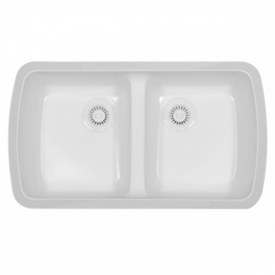 33" Seamless Undermount Double Equal Bowl Acrylic Kitchen Sink White Karran A-370-White