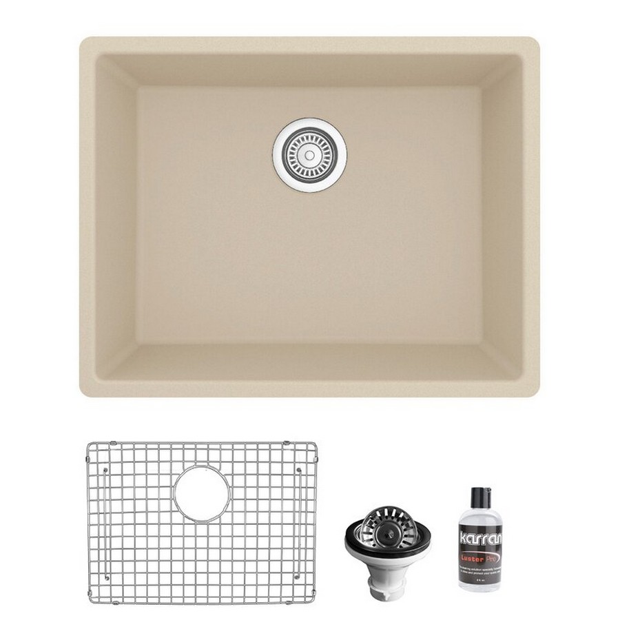 24-3/8" Undermount Single Bowl Quartz Kitchen Sink Kit Bisque Karran QU-820-BI-PK1