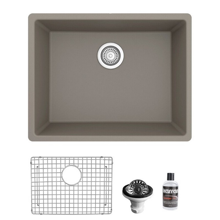 24-3/8" Undermount Single Bowl Quartz Kitchen Sink Kit Concrete Karran QU-820-CN-PK1