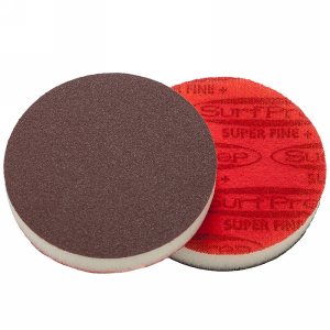 SurfPrep 3"x1/2" Red Foam Abrasives Disc, 150 Very Fine, Aluminum Oxide, No Hole, Hook/Loop