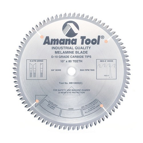 Amana Tool MB10800 Carbide Tipped Double-Face Melamine 10 Inch dia. x 80T H-ATB, -6 Deg, 5/8 Bore