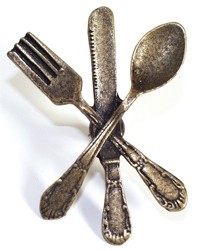 Emenee OR251ABS, Knob, Fork Knife &amp; Spoon, Antique Bright Silver