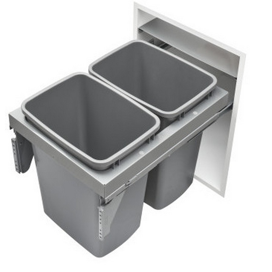 53TM Double 35 Quart Steel Top mount Waste Container Stainless Steel Rev-A-Shelf 53TM-1835GSCDM2-FL