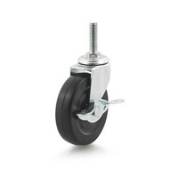 DH Casters C-L30T2RSB, Threaded Stem Mount Swivel Caster, Light Duty, 3in, 110lb Capacity with Brake