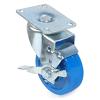 3-1/2" Plate Mount Medium Duty Swivel Caster with Brake Blue Polyurethane DH Casters C-LM35P1PUSB