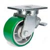 6" Plate Mount Super Heavy Duty Swivel Caster with Brake Green Polyurethane DH Casters C-SHD630PUSB