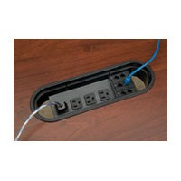 Mockett PCS3-90, Oval Plastic Power Cord Grommet, 4 Electrical Outlets/3 Phone Data Jack, Bore Hole: 12 L x 3-1/2 W, Black