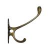 Carved Back Double Hook 3-3/4" Long Antique Brass Handcrafted Hardware HHK7058