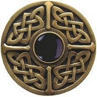 Notting Hill NHK-158-AB-O, Celtic Jewel Knob in Antique Brass/Onyx Natural Stone, Jewel