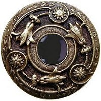 Notting Hill NHK-161-AB-O, Jeweled Lily Knob in Antique Brass/Onyx Natural Stone, Jewel