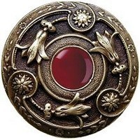 Notting Hill NHK-161-AB-RC, Jeweled Lily Knob in Antique Brass/Red Carnelian Natural Stone, Jewel