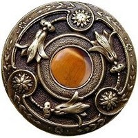 Notting Hill NHK-161-AB-TE, Jeweled Lily Knob in Antique Brass/Tiger Eye Natural Stone, Jewel