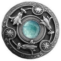 Notting Hill NHK-161-AP-GA, Jeweled Lily Knob in Antique Pewter/Green Aventurine Natural Stone, Jewel