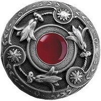 Notting Hill NHK-161-AP-RC, Jeweled Lily Knob in Antique Pewter/Red Carnelian Natural Stone, Jewel