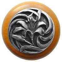 Notting Hill NHW-703M-AP, Tiger Lily Wood Knob in Antique Pewter/Maple Wood, Floral