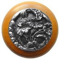 Notting Hill NHW-704M-AP, Hibiscus Wood Knob in Antique Pewter/Maple Wood, Floral