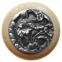 Notting Hill NHW-704N-AP, Hibiscus Wood Knob in Antique Pewter/Natural Wood, Floral