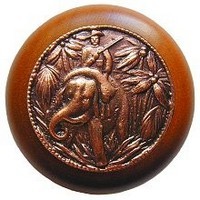 Notting Hill NHW-705C-AC, Jungle Patrol Wood Knob in Antique Copper/Cherry Wood, All Creatures