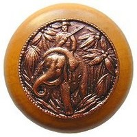 Notting Hill NHW-705M-AC, Jungle Patrol Wood Knob in Antique Copper/Maple Wood, All Creatures