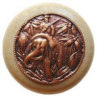 Notting Hill NHW-705N-AC, Jungle Patrol Wood Knob in Antique Copper/Natural Wood, All Creatures
