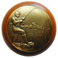 Notting Hill NHW-707C-AB, Catch Of The Day Wood Knob in Antique Brass /Cherry Wood, Great Outdoors