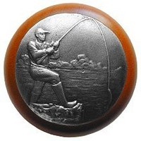 Notting Hill NHW-707C-AP, Catch Of The Day Wood Knob in Antique Pewter/Cherry Wood, Great Outdoors