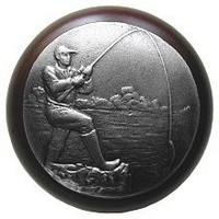 Notting Hill NHW-707W-AP, Catch Of The Day Wood Knob in Antique Pewter/Dark Walnut Wood, Great Outdoors