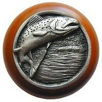 Notting Hill NHW-708C-AP, Leaping Trout Wood Knob in Antique Pewter/Cherry Wood, Great Outdoors