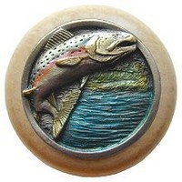 Notting Hill NHW-708N-PHT, Leaping Trout Wood Knob in Hand-Tinted Antique Pewter/Natural Wood, Great Outdoors