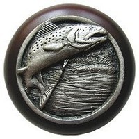 Notting Hill NHW-708W-AP, Leaping Trout Wood Knob in Antique Pewter/Dark Walnut Wood, Great Outdoors