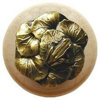 Notting Hill NHW-709N-AB, Leap Frog Wood Knob in Antique Brass /Natural Wood, All Creatures
