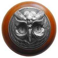 Notting Hill NHW-711C-AP, Wise Owl Wood Knob in Antique Pewter/Cherry Wood, Great Outdoors