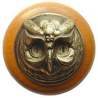 Notting Hill NHW-711M-AB, Wise Owl Wood Knob in Antique Brass /Maple Wood, Great Outdoors