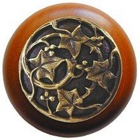 Notting Hill NHW-715C-AB, Ivy With Berries Wood Knob in Antique Brass/Cherry Wood, Leaves