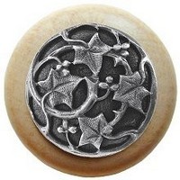 Notting Hill NHW-715N-AP, Ivy With Berries Wood Knob in Antique Pewter/Natural Wood, Leaves