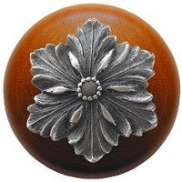 Notting Hill NHW-725C-AP, Opulent Flower Wood Knob in Antique Pewter/Cherry Wood, Classic