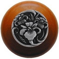 Notting Hill NHW-728C-BP, River Iris Wood Knob in Brilliant Pewter/Cherry Wood, Floral