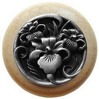 Notting Hill NHW-728N-AP, River Iris Wood Knob in Antique Pewter/Natural Wood, Floral