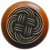 Notting Hill NHW-739C-AB, Classic Weave Wood Knob in Antique Brass/Cherry Wood, Classic