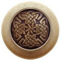 Notting Hill NHW-757N-AB, Celtic Isles Wood Knob in Antique Brass/Natural Wood, Jewel