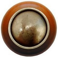 Notting Hill NHW-761C-AB, Plain Dome Wood Knob in Antique Brass/Cherry Wood, Classic