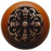 Notting Hill NHW-776C-AB, Chateau Wood Knob in Antique Brass/Cherry Wood, Olde World