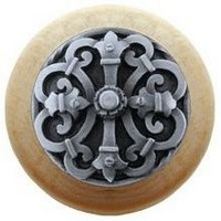 Notting Hill NHW-776N-AP, Chateau Wood Knob in Antique Pewter/Natural Wood, Olde World