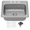 Profile 25" Top Mount Single Bowl Kitchen Sink Kit 18 Gauge Stainless Steel Karran PT30-PK1