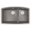 33" Top Mount Large/Small Bowl Quartz Kitchen Sink Concrete Karran QT-711-CN