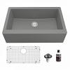Farmhouse/Apron-Front Quartz Composite 34" Single Bowl Kitchen Sink Kit Grey Karran QA-740-GR-PK1