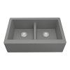 34" Retrofit Undermount Double Equal Bowl Quartz Farmhouse Kitchen Sink Grey Karran QA-750-GR