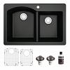 Drop-In Quartz Composite 33" 60/40 Double Bowl Kitchen Sink Kit Black Karran QT-610-BL-PK1