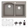 Drop-In Quartz Composite 33" 60/40 Double Bowl Kitchen Sink Kit Concrete Karran QT-610-CN-PK1