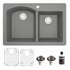Drop-In Quartz Composite 33" 60/40 Double Bowl Kitchen Sink Kit Grey Karran QT-610-GR-PK1